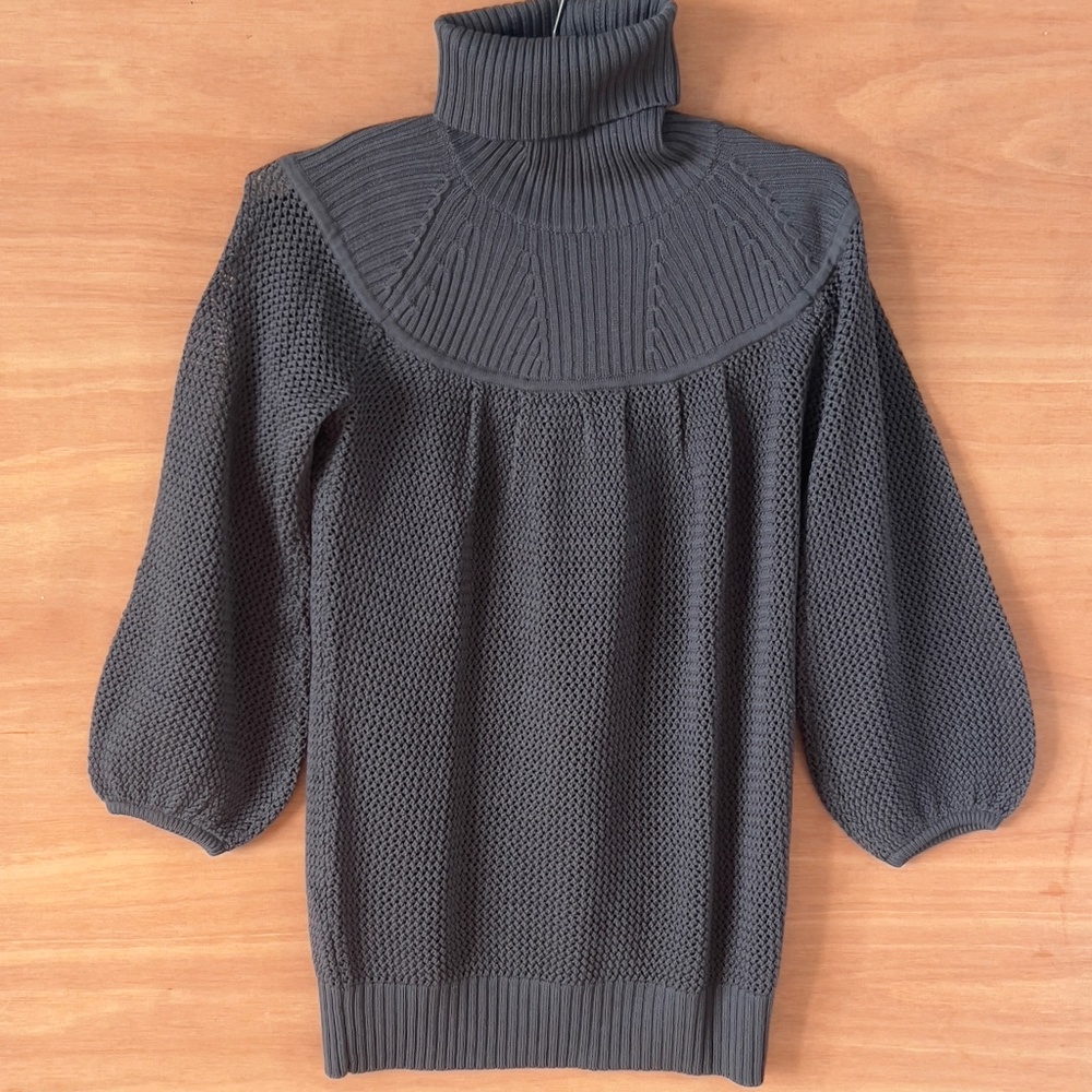 Club Monaco merino wool mesh sweater *fits like M* gray turtleneck puff sleeves
